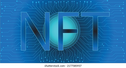 NFT nonfungible token vector concept design with  circuit board for Future business world of economy