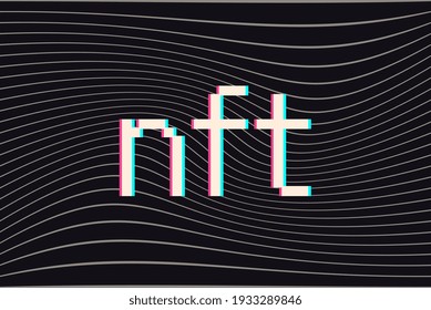 NFT non-fungible token. Vector futuristic cryptography wallpaper. Retro wave, synthwave, rave, vapor, cyber punk. Blue, black, pink purple color. Trendy vintage 80s, 90s style. Print, poster, banner