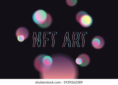 NFT non-fungible token. Vector futuristic cryptography wallpaper. Retro wave, synthwave, rave, vapor, cyber punk. Blue, black, pink purple color. Trendy vintage 80s, 90s style. Print, poster, banner