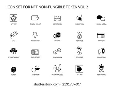 NFT Non-Fungible Token vector icon set for infographics. Contains symbols such as defi, token, decentralisation, marketplace, web3