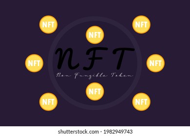 NFT nonfungible tokens vector background. Unique cryptocurrency nft on dark background. Pay for unique collectibles in games or art. 
