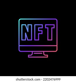 Icono coloreado de NFT en pantalla de PC. Signo de concepto de vector de compra de Token Online no fungible en fondo oscuro