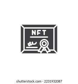 NFT ownership certificate vector icon. filled flat sign for mobile concept and web design. NFT diploma glyph icon. Symbol, logo illustration. Vector graphics