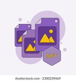 NFT of photo icon vector. Cryptoart and Collectibles exchanging technology network virtual blockchain marketplace concept.