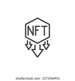 NFT price decreasing line icon. linear style sign for mobile concept and web design. Non fungible token down outline vector icon. Symbol, logo illustration. Vector graphics
