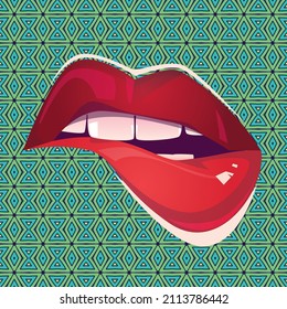 Los labios rojos de NFT sobre los patrones verdes