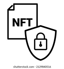 NFT security. Token with shield and lock. Vector icon for ui, ux design.