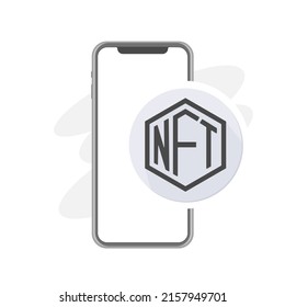 Signo NFT, aplicación en smartphone, símbolo, logotipo de token no fungible, icono de vector