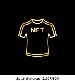 NFT Sport T Shirt line golden icon. Non-fungible Token Football T-shirt vector concept linear sign on dark background