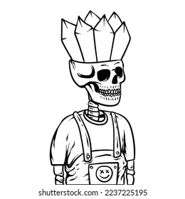 nft style skull skeleton character line art 