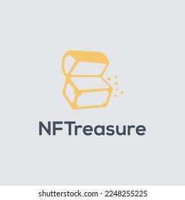 NFT teasure logo design with treasure chest icon template
