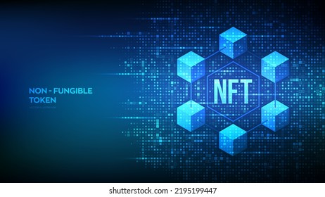 NFT technology background made with binary code. Non-fungible token digital crypto art blockchain tech concept. Investment in cryptographic. Matrix background with digits 1.0. Vector illustration.