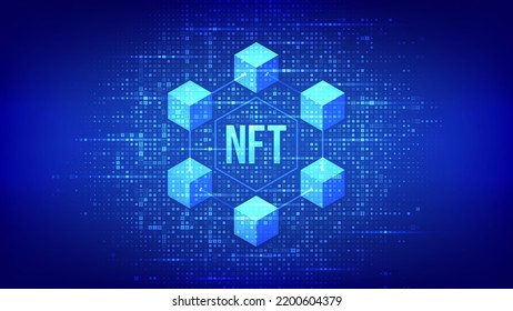 NFT technology background made with binary code. Non-fungible token digital crypto art blockchain tech concept. Investment in cryptographic. Matrix background with digits 1.0. Vector illustration.