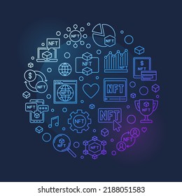 NFT Technology concept colored banner. Non-Fungible Token vector modern circle shaped illustration on dark background