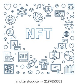 NFT Technology Heart Frame. Non-Fungible Token Vector Concept Illustration In Outline Style