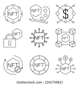 NFT technology line icon set. Crypto Icon or Logo Symbol vector illustration