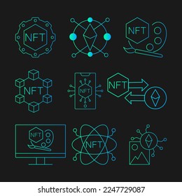 NFT technology line icon set. Crypto Icon or Logo Symbol vector illustration