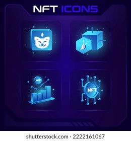 Tecnología NFT (token no fungible) Cryptocurrency, Blockchain, Virtual Marketplace, NFT Data, archivos digitales y diseño de iconos Metaverse-Vector