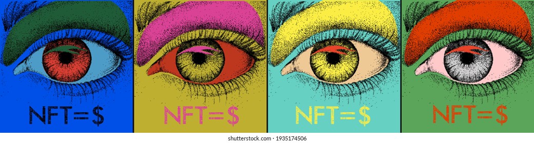 NFT theme design. Non-fungible token sign and contemporary artwork. Vector Illustration