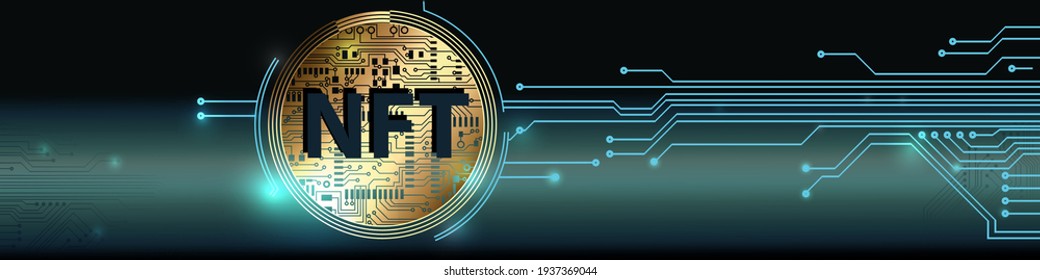 NFT theme design. Non-fungible token in circuit board style. Vector Illustration