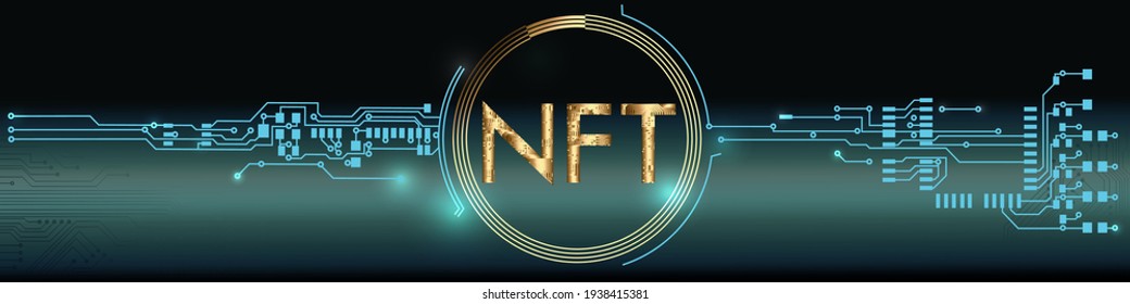 NFT theme design. Non-fungible token in circuit board style. Vector Illustration