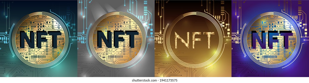 NFT theme design. Non-fungible token in circuit board style. Vector Illustration