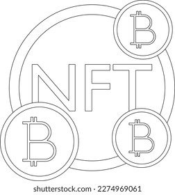 NFT token and bitcoin cryptocurrency line vector symbol for web sites and mobile apps, crypto financial blockchain technology online money coin