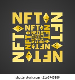 token de NFT en la ilustración criptográfica. Símbolo no fungible del cartel. NFT token no fungible en tecnología blockchain en arte digital criptográfico ERC20 criptodivisa y arte al estilo de dibujos animados