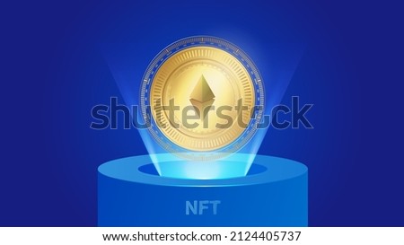 NFT token in crypto artwork. Banner Non-fungible token with aspects of intellectual property. NFT token in blockchain technology in digital crypto art. Technology abstract. NFT concept