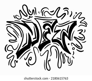 NFT token in crypto artwork. Hand drawn banner non-fungible token with doodle lettering. NFT token in blockchain technology in digital crypto art