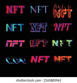 NFT token text, NFT non-fungible token, Text art in blockchain technology, Design for banners and promotional items, Vector illustration EPS 10