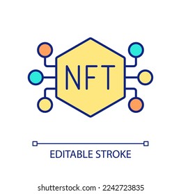 NFT tokens trading RGB color icon. Crypto network building. Buy and sell cryptocurrency. Blockchain. Isolated vector illustration. Simple filled line drawing. Editable stroke. Arial font used
