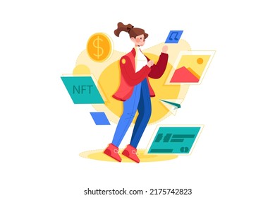 NFT trading Illustration concept. Flat illustration isolated on white background