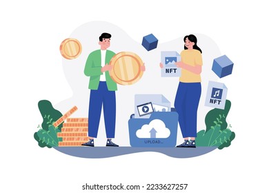 NFT trading Illustration concept. A flat illustration isolated on white background