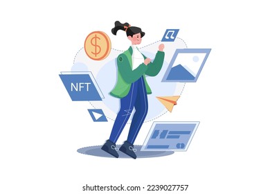 NFT Trading Illustration concept. A flat illustration isolated on white background
