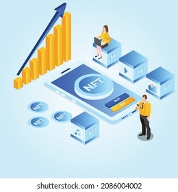 NFT trading isometric 3d vector concept for banner, website, illustration, landing page, flyer, etc.