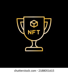 NFT Trophy Cup outline golden icon. Non-fungible Token Goblet vector thin line concept symbol on dark background