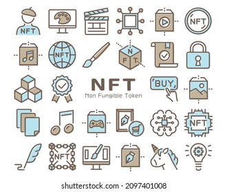 NFT vector colorful icon set. Non-fungible token.