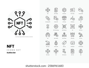NFT vector icons set stock illustration