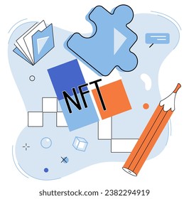 Ilustración vectorial NFT. Las criptomonedas ofrecen a las personas mayor control sobre sus finanzas y capacidad para eludir los sistemas bancarios tradicionales El aumento de las NFT ha provocado un cambio cultural