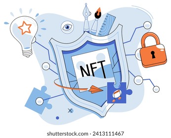 NFT vector illustration. Investing in cryptocurrencies requires careful consideration risk tolerance and market dynamics NFTs have opened up new revenue streams for content creators and artists