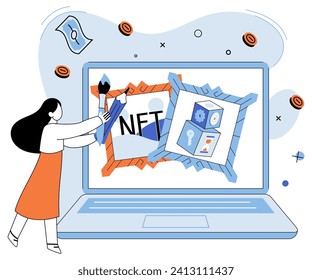 NFT vector illustration. NFTs have sparked wave innovation in gaming industry, enabling ownership and trading in game assets Cryptocurrencies provide individuals with decentralized and borderless form