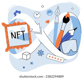 NFT vector illustration. The rise NFTs has sparked cultural shift in appreciation and value digital art and collectibles The financial landscape is being reshaped by growing acceptance and adoption