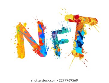 NFT. Vector word of watercolor splash paint letters
