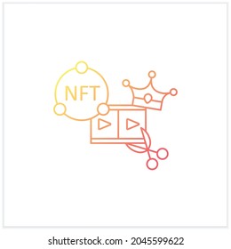 Icono de gradiente de clips de vídeo NFT.Clips con moneda token no fungible.Representar archivos digitales.Utilizado para comercializar creaciones digitales.Ilustración vectorial aislada.Adecuada para banners, aplicaciones móviles,presentación