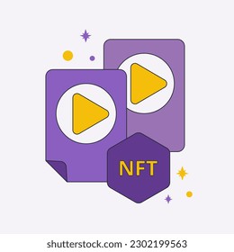 NFT video vector icon. Cryptoart and Collectibles exchanging technology network virtual blockchain marketplace concept.