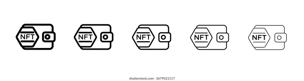Ícone de wallet NFT conjunto de outline de linha fina ou coleta