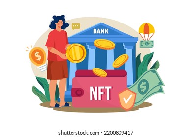 NFT wallet Illustration concept on white background