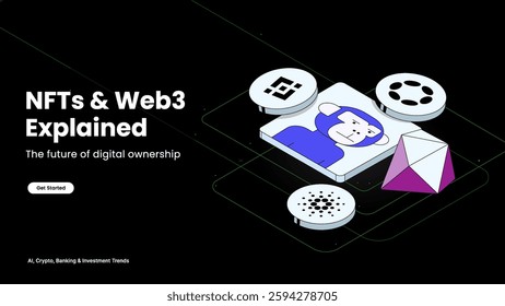 NFT and Web three Graphics design-finance concepts and illustration design on black background