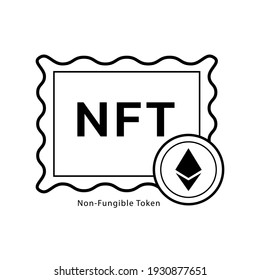 NFT,Non-fungible token with frame art icon vector graphic